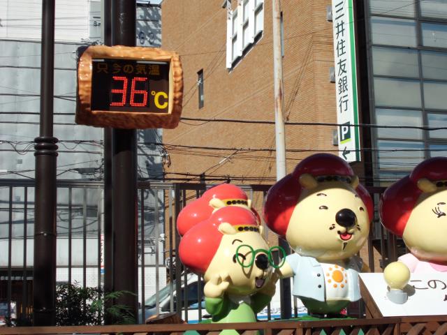 気温３６℃の表示板