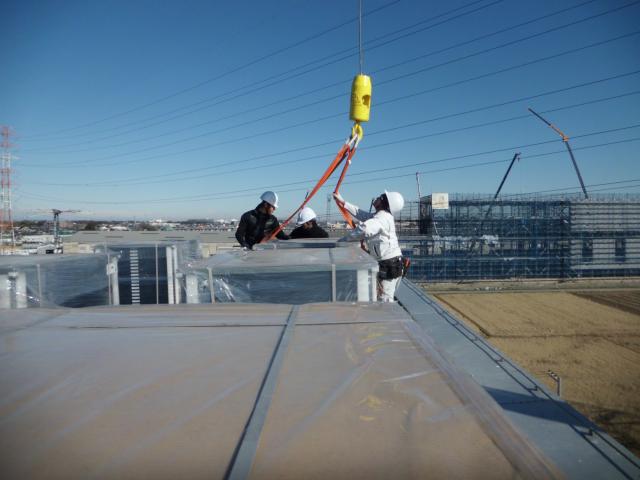 設置日和の下でチーム作業中